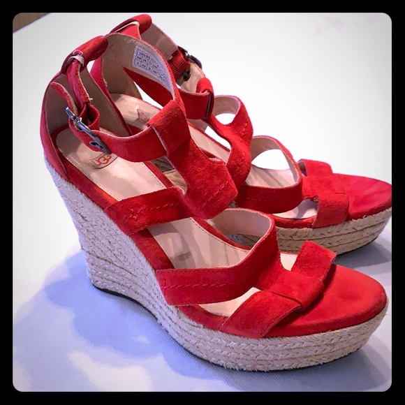 UGG Shoes - UGG red wedge heels sandals 8